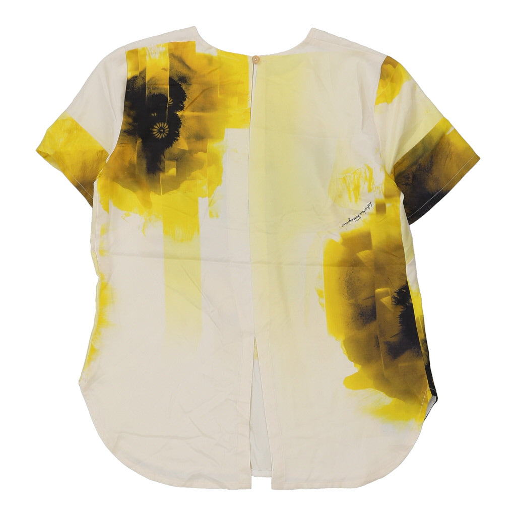 Floral Blouse Large Yellow Viscose Blend Women's Vintage 1990s Style