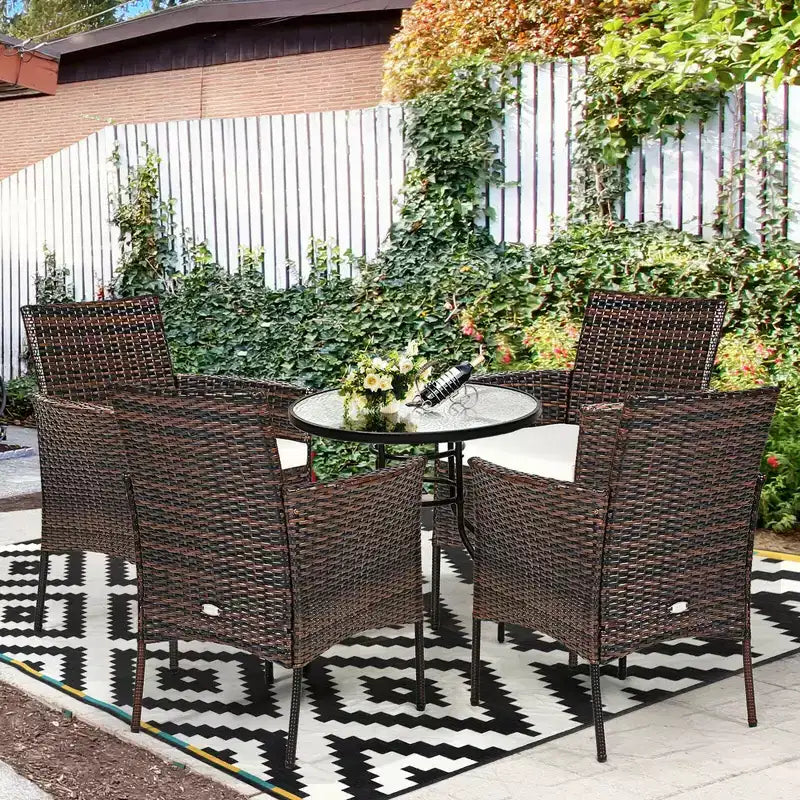 Costway Patio Rattan Arm Dining Chair Cushioned Sofa Furniture Brown