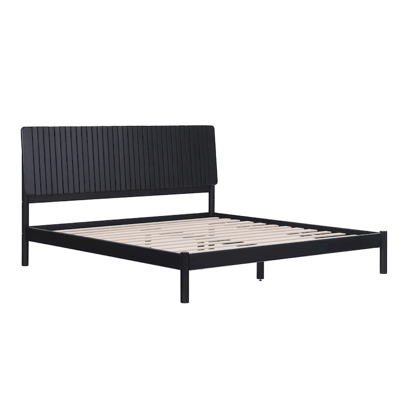 Slatted Headboard Modern King Platform Bed Frame - Wood Slat Support, No Box Spring Needed