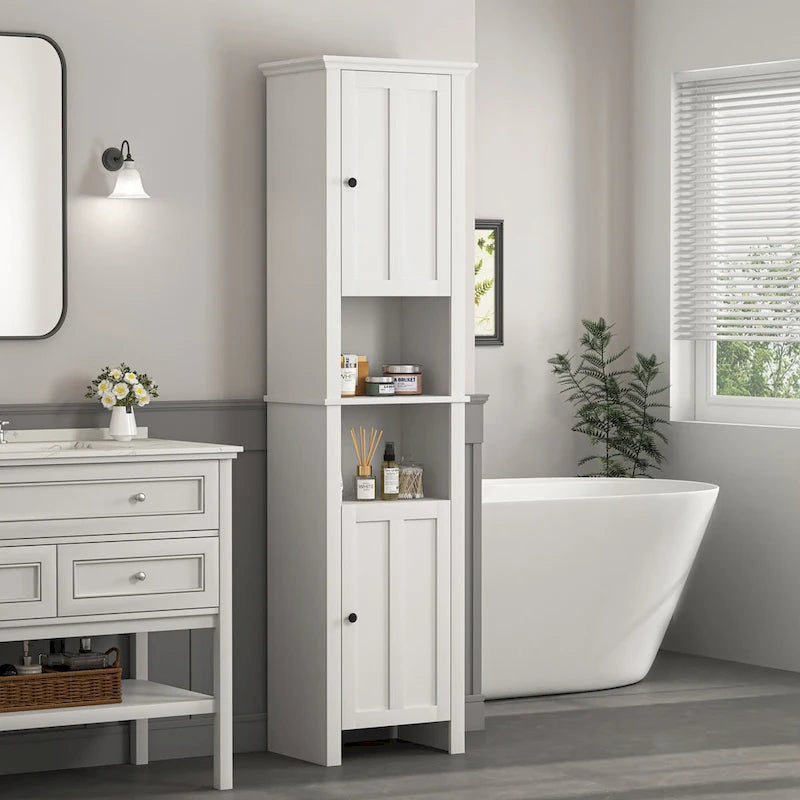 Bathroom Floor Wooden Storage Cabinet with 2 Doors & Shelves