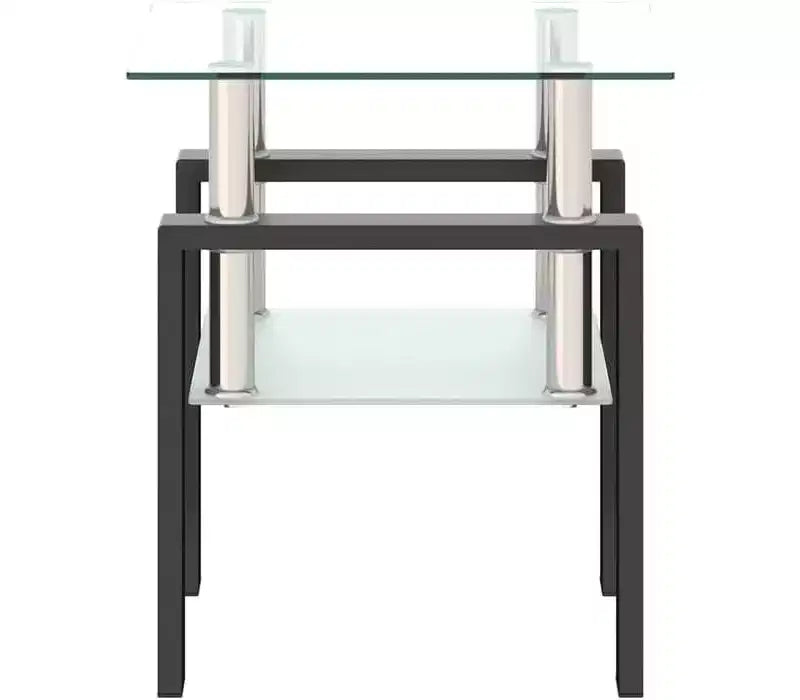 Modern 2-Tier Square Coffee Table with Tempered Glass Top
