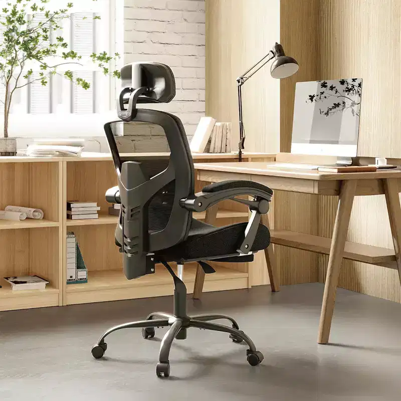 Okak Modern High-Back Mesh Home Office Chair with Retractable Footrest,Adjustable Swivel Task Chair for Office,Study
