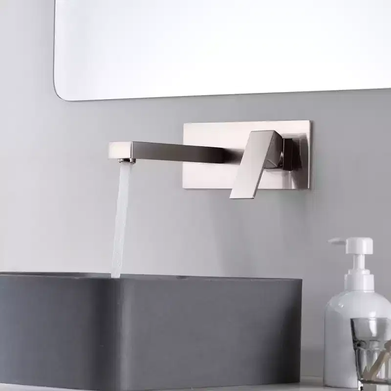 SUMERAIN Wall Mount Bathroom Sink Faucet Brushed Nickel Single Handle with Rough-in Valve