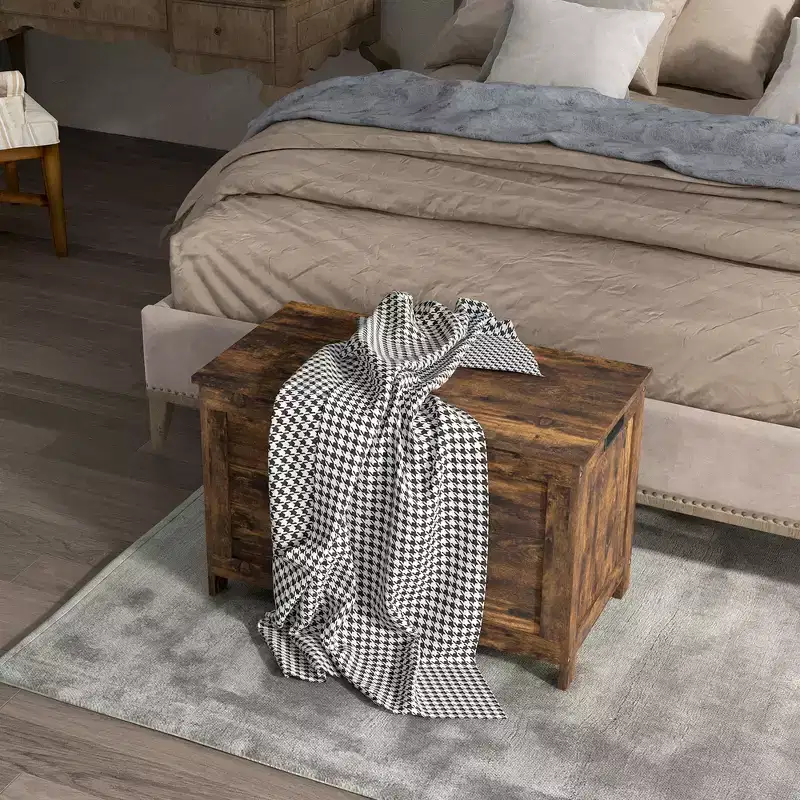 HOMCOM Storage Chest, Modern Storage Trunk with 2 Safety Hinges and Handles, Wooden Box for Living Room, Entryway