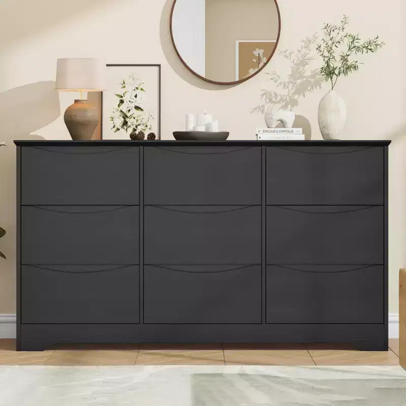 9-Drawer Modern Wooden Dresser - 59 Wide, Deep Storage, Sturdy Design for Bedroom & Living Room