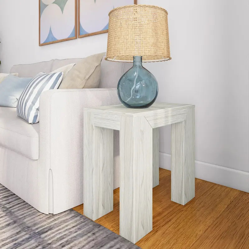Modern Rectangular Solid Pine Wood Side Table with Wirebrush Finish