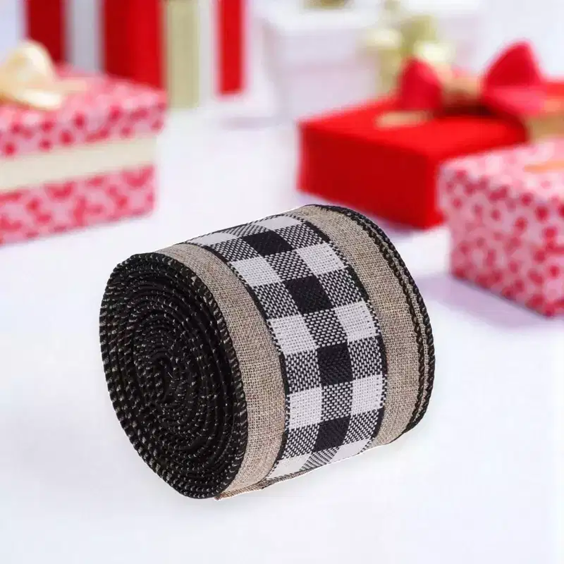 Unique Bargains Gift Wrap Ribbons Faux Linen Black White 179.13x2.48 1 Pc