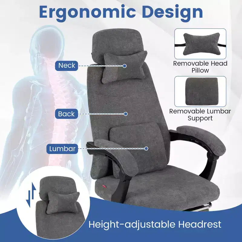Costway Reclining Home Office Chair Retractable Footrest High-Back Ergonomic Executive