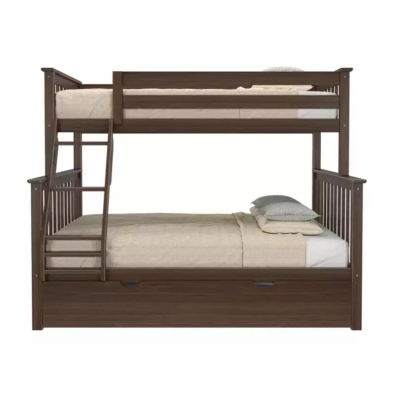 Max & Lily Solid Wood Bunk Bed, Twin over Full with Storage Trundle and Ladder for Kids