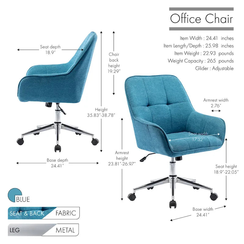 Home Office Chair with Arms, Height Adjustable
