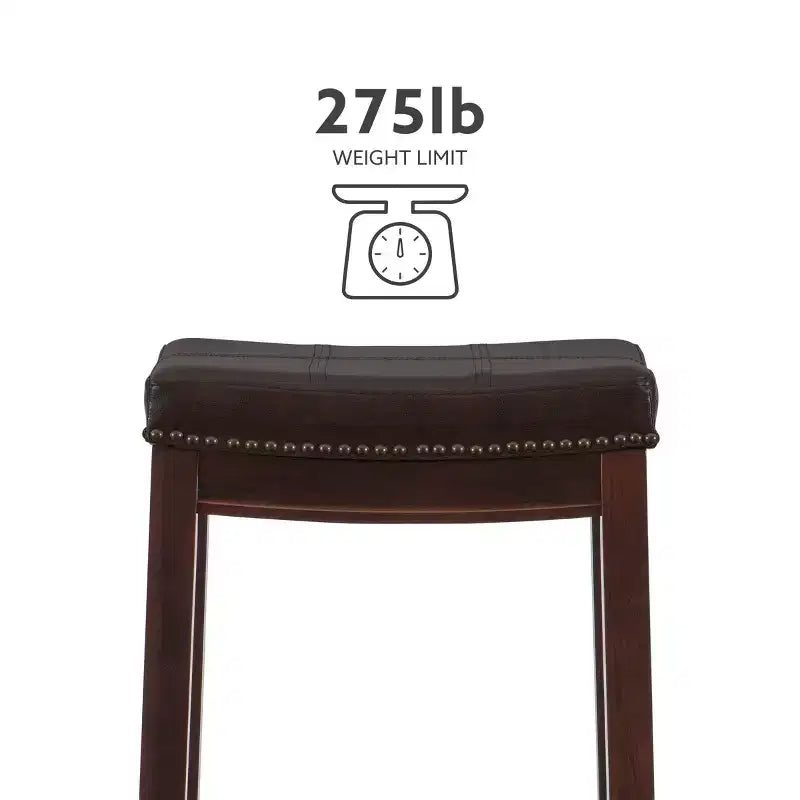 Set of 2 Faux Leather Barstools - Armless, Backless with Footrest, Fixed Height