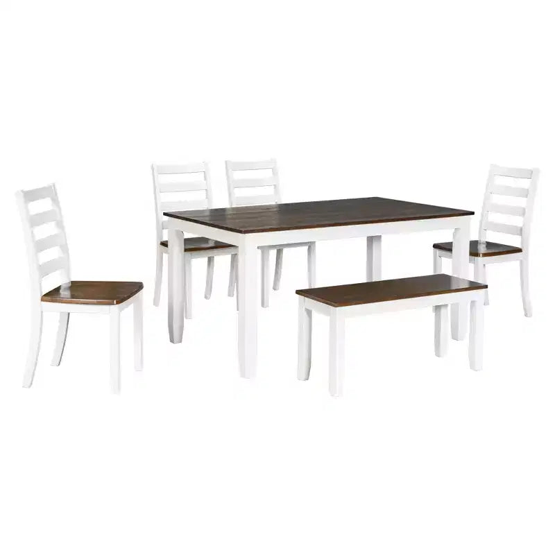 6 PCS Rustic Wood Dining Table Set, Rectangular Table with 4 Chairs & Bench-ModernLuxe
