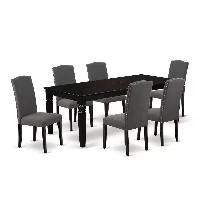 HomeStock 7-Piece Rectangle Black Finish Solid Wood Top Dining Table with 6 Parson-Chairs
