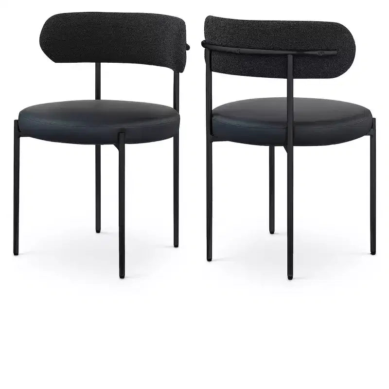 Vegan Leather and Boucle Fabric Dining Chair, Black