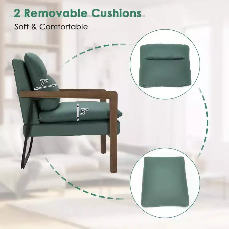 Modern Upholstered Accent Armchair with Rubber Wood Legs