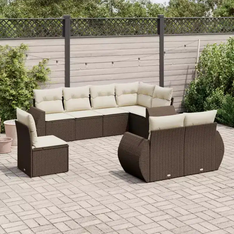 vidaXL 8 Piece Patio Sofa Set with Cushions Brown Poly Rattan