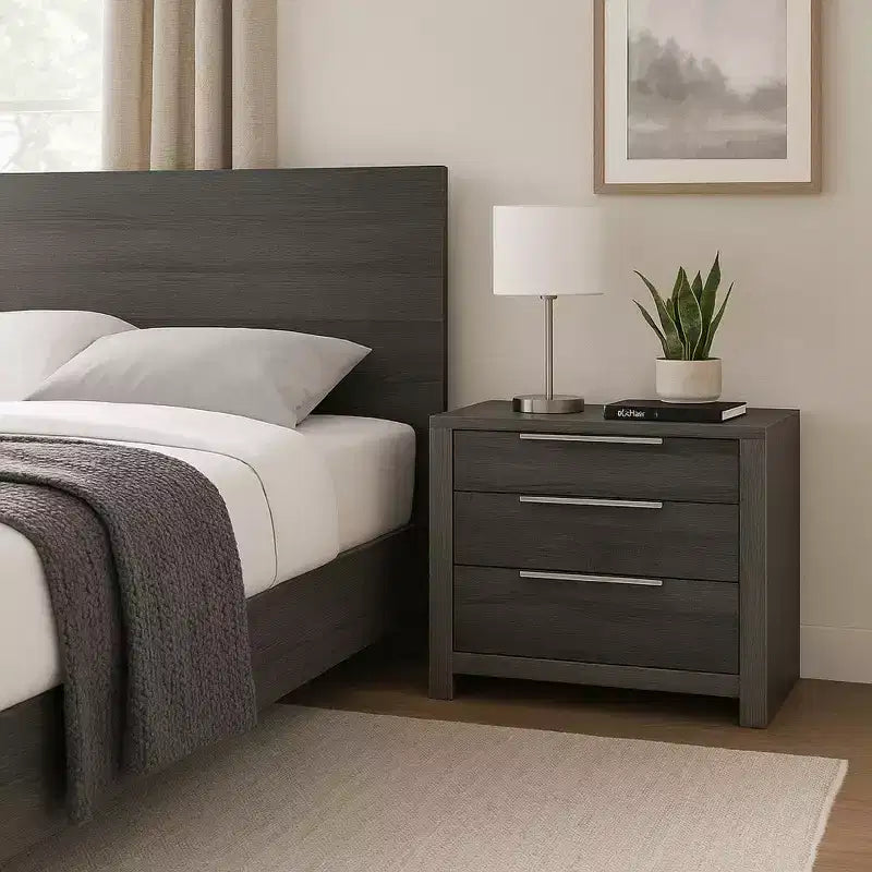 30 Nightstand with 5 Storage Drawers and Metal Handles, Gray