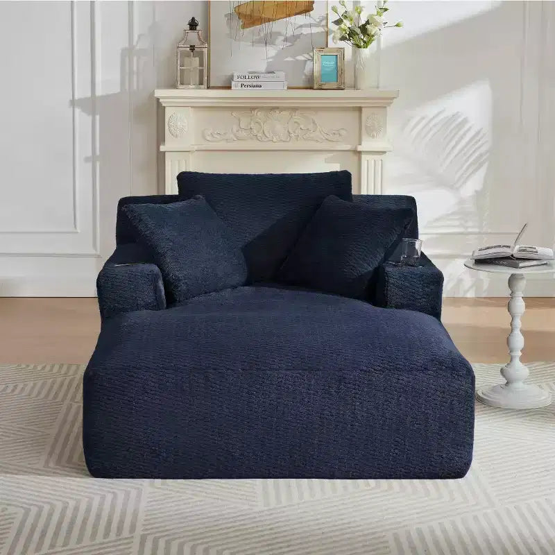Oversized Faux Fur Sleeper Sofa Bed with 2 Pillows, Modern Chaise Lounge for Living Room or Apartment, No Assembly-Panipeachy