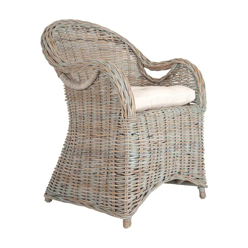 Natural Rattan Handwoven Wicker Armchair with Cushion