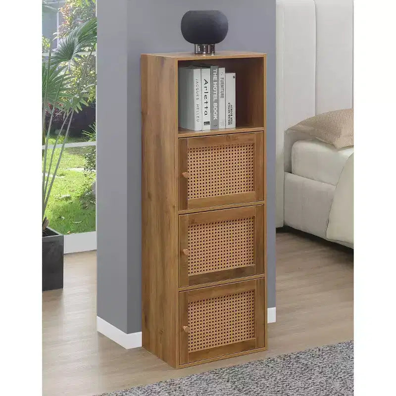 Xtra Storage Boho Weave 3 Door Cabinet with Shelf in Brown Autumn Haze/Beige Barley