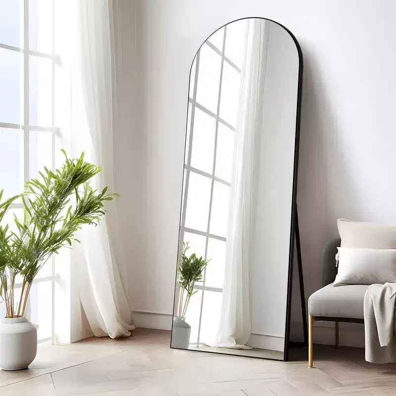 PexFix 25 in W x 63 in H Oversized Arch Wood Full Length Black Wall Mounted Standing Mirror Floor Mirror