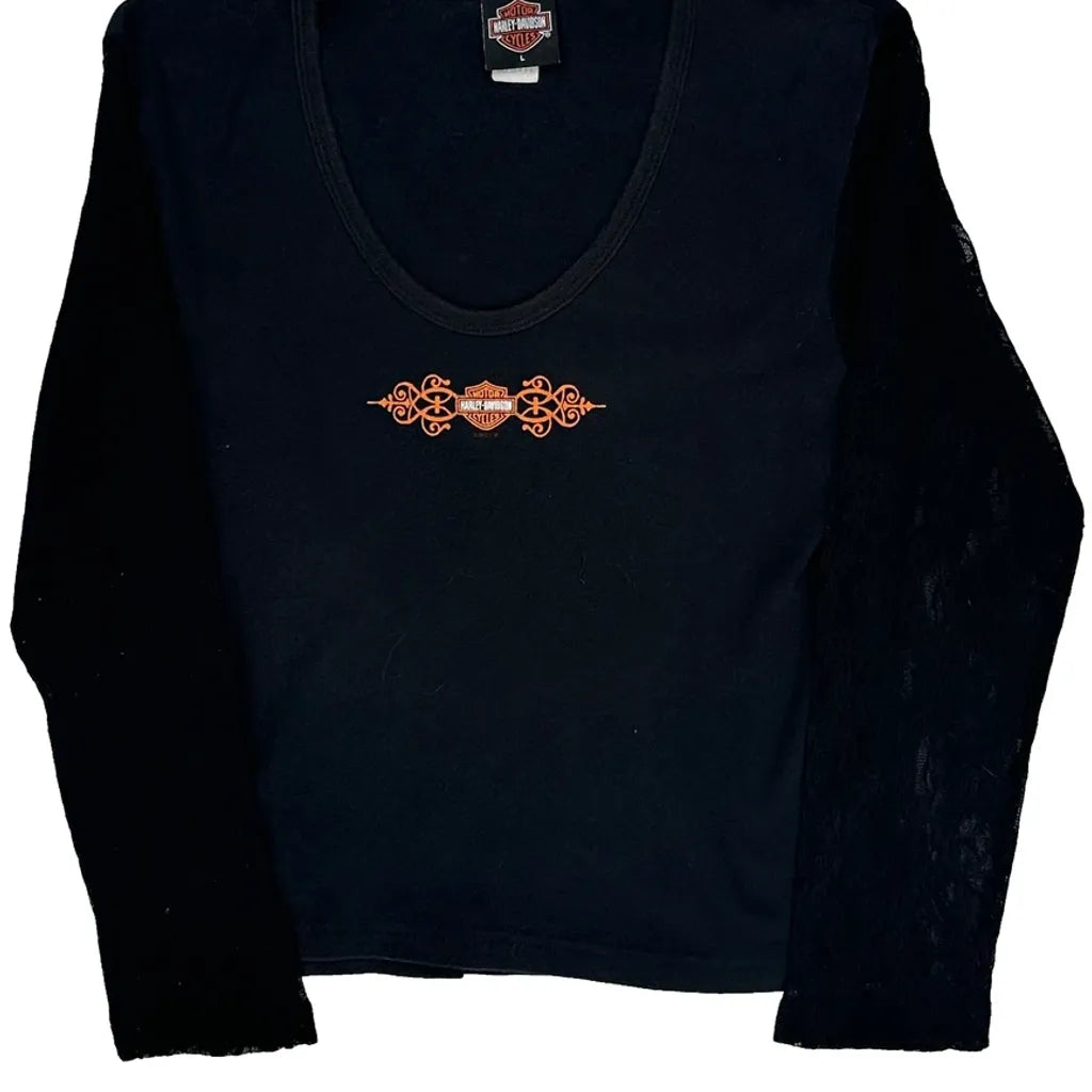 Graphic Long Sleeve T-Shirt Women Black Cotton Regular Fit Large