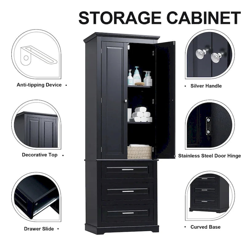 24 x 15.7 x 70 Freestanding Bathroom Cabinet with 3 Drawers