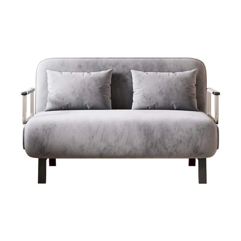 39.4-Inch Velvet Convertible Sofa Bed with Fold-Down Backrest Light Grey