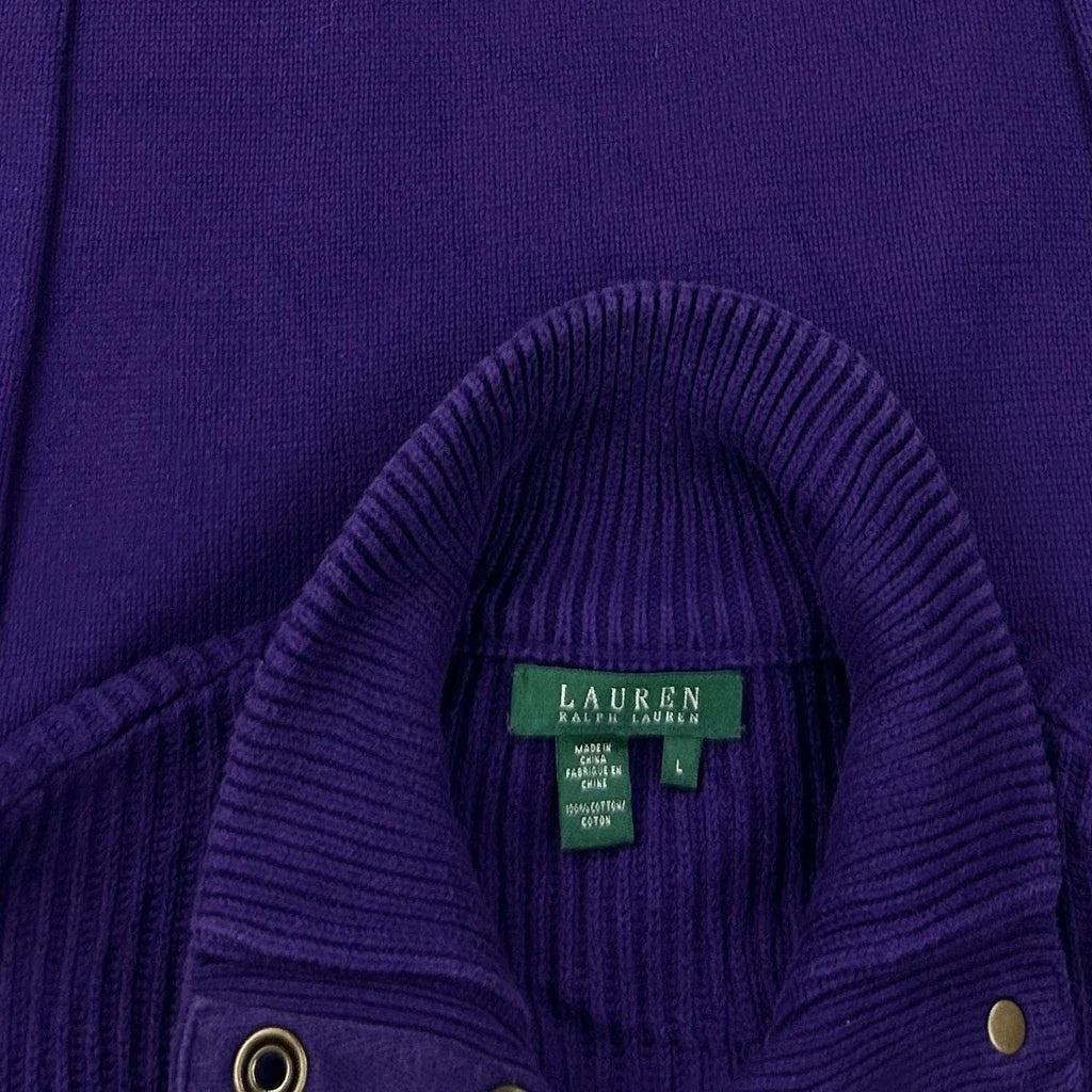 Purple Cotton Long Sleeve Button-Down Top Women's Regular Fit Large
