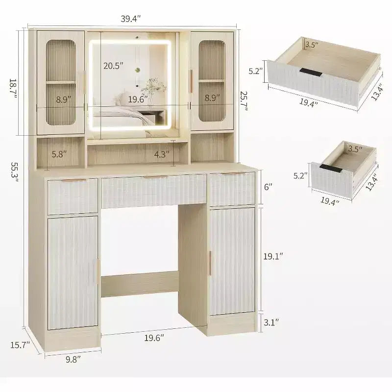 Vanity Desk with Mirror, Makeup Dressing Table, Modern Vanities with Storage Space for Bedroom, Livingroom