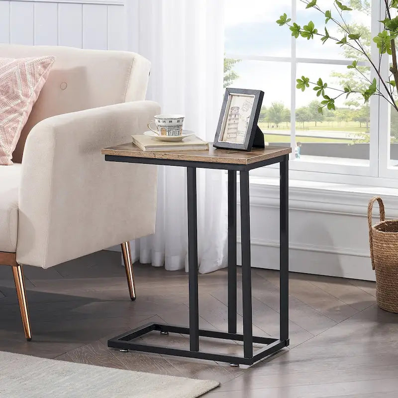 C-Shaped End Table Small Side Table Sofa Table with Metal Frame