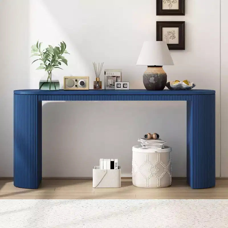 Modern Entryway Console Table with Curved Legs, Vertical Stripe Design, Narrow Table for Living Room