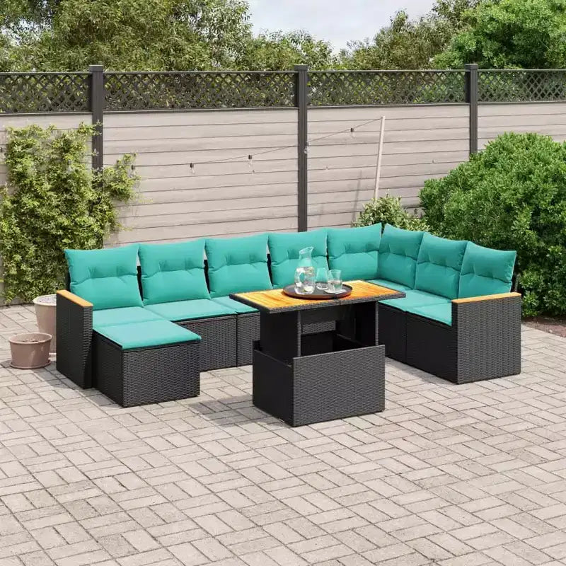 vidaXL 9 Piece Patio Sofa Set with Cushions Poly Rattan, Modular Outdoor Sectional Conversation Set, Adjustable Table, Black/Gray Options