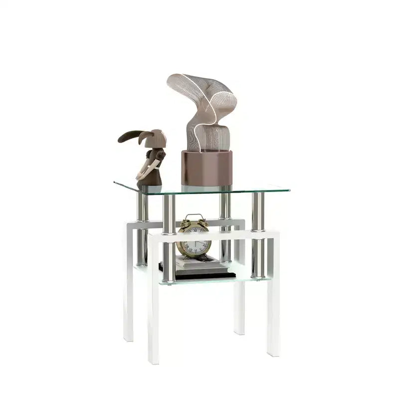 Modern 2-Tier Square Coffee Table with Tempered Glass Top