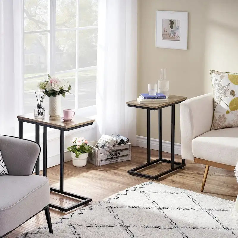 C-Shaped End Table Small Side Table Sofa Table with Metal Frame