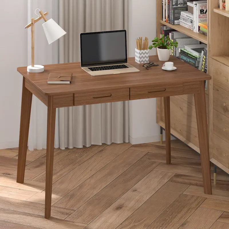 39.4 Inch Simple Writing Desk with Drawers and Solid Wood Legs