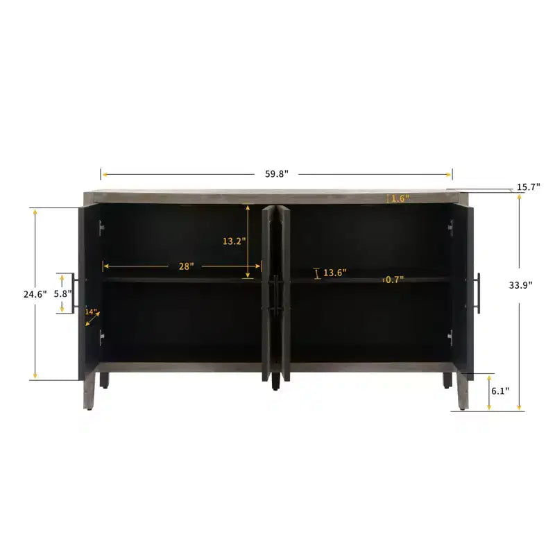 CuisinSmart 60'' Sideboard Buffet Cabinet, Vintage Wooden Sideboard Storage Cabinet with 4 Doors&Adjustable Shelf, Accent Cabinet for Living Room