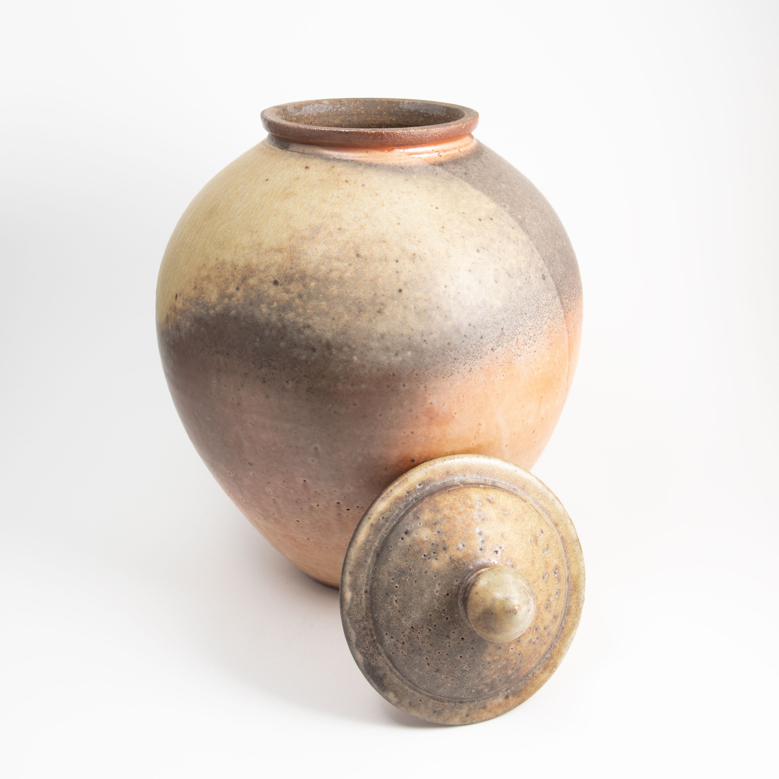 Orange Shino Large Round Lidded Jar