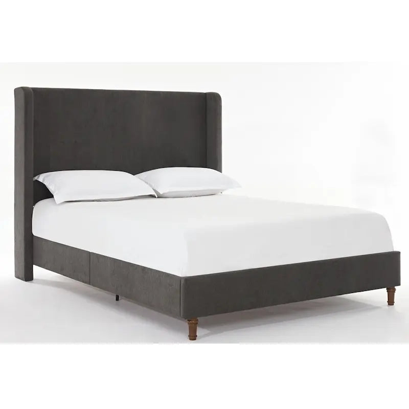 Tall Wingback Boucle Upholstered Bed Frame with Wooden Slat Base