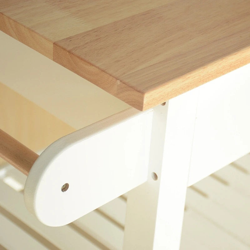 Rolling Kitchen Cart with Natural Wood Top 2 Open Shelves and Towel Rack