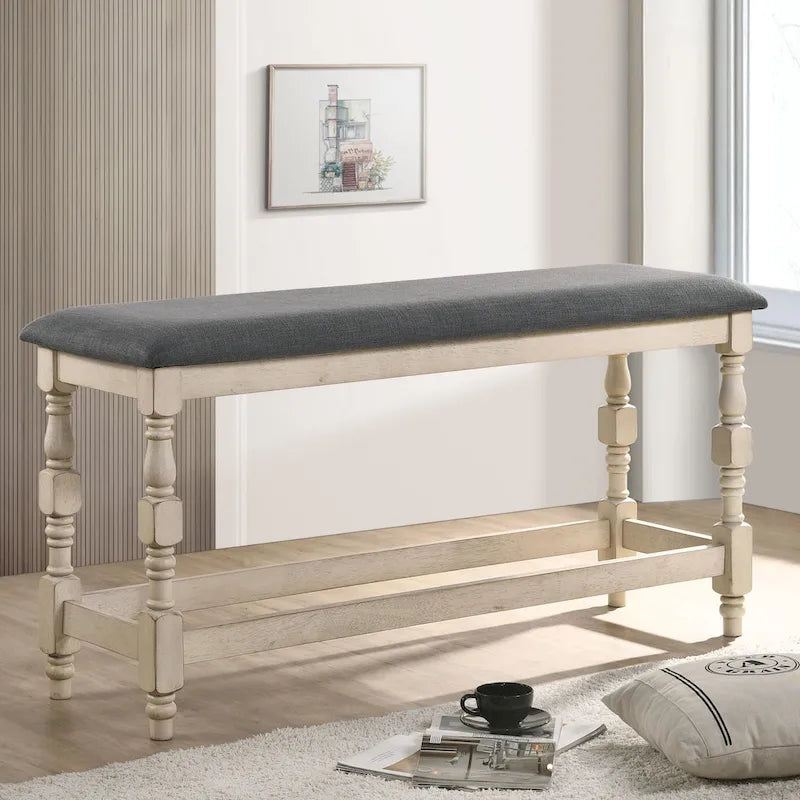 50-Inch Farmhouse Counter Height Upholstered Bench with Turned Legs
