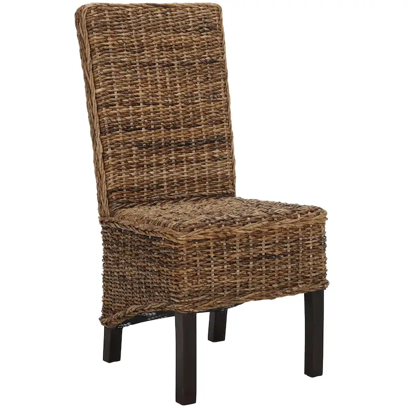 Set of 2 Natural Wicker Dining Chairs 19W x 22D x 41H, Boho Coastal Style