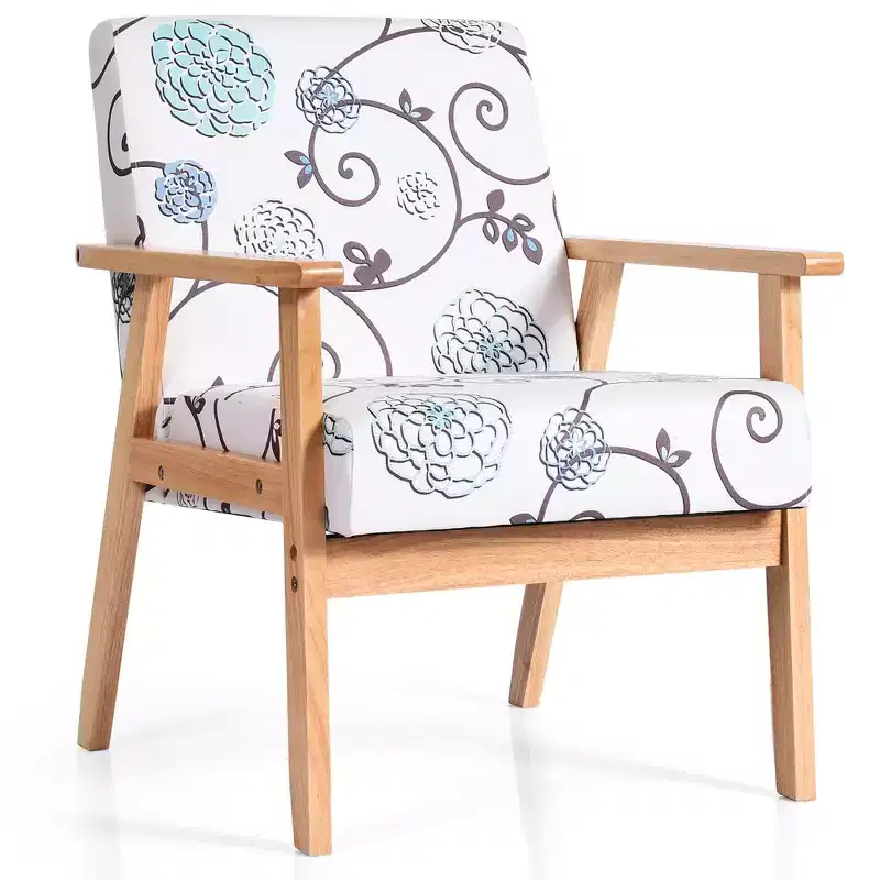 Modern Accent Armchair Upholstered Lounge Chair with Rubber Wood Legs, Yellow/Blue Floral