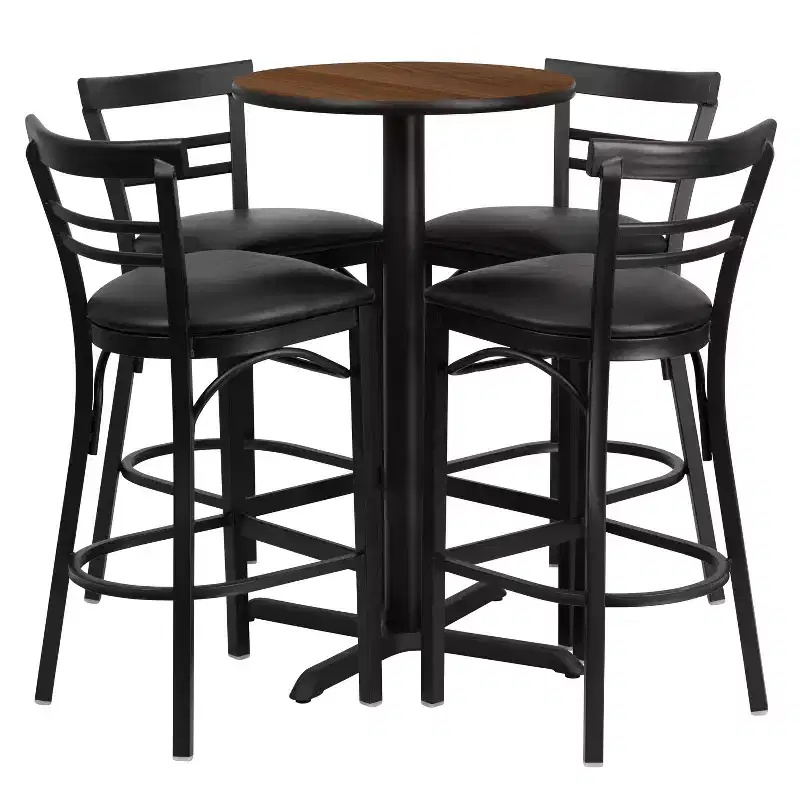 Flash Furniture 24'' Round Laminate Table Set with X-Base and 4 Two-Slat Ladder Back Metal Barstools