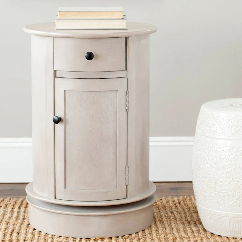 Swivel Storage Accent Table with Drawer & Cabinet Shelves