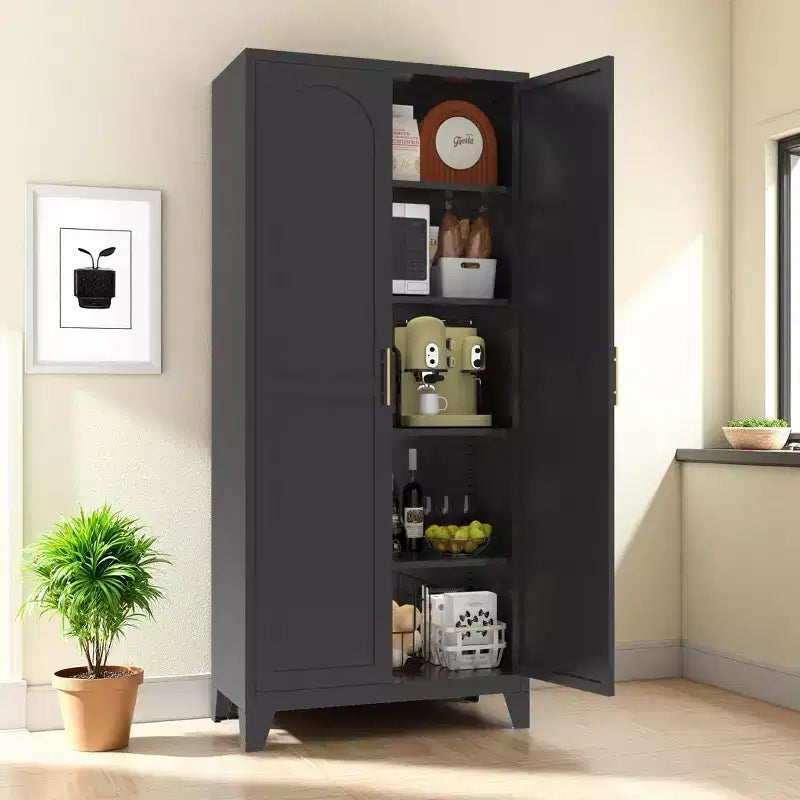 71'' Metal Storage Cabinet with Doors and Adjustable Shelves, for Bedroom, Living Room, Kitchen – Black