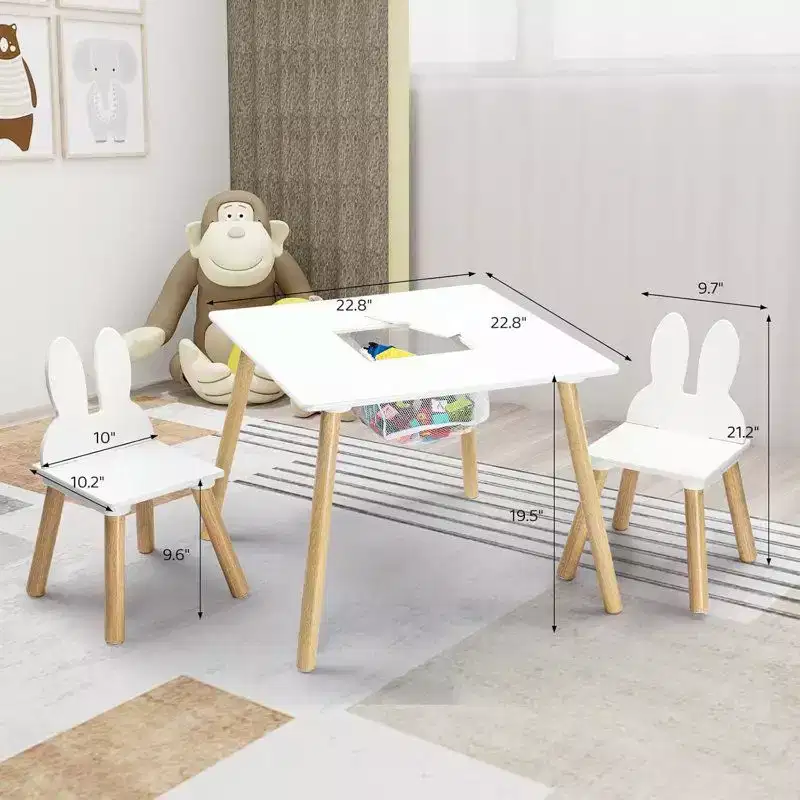 Karl Home Kids Table And 2 Chairs Set With Storage & Removable Tabletop