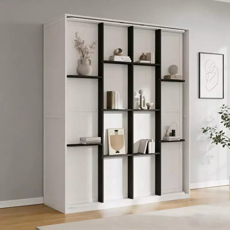 Queen Size Murphy Bed with Rotatable Storage Shelves