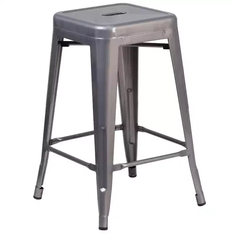 Flash Furniture Lincoln 24'' High Backless Silver Antique Finish with Clear Coat Metal Indoor Counter Height Stool with Square Seat