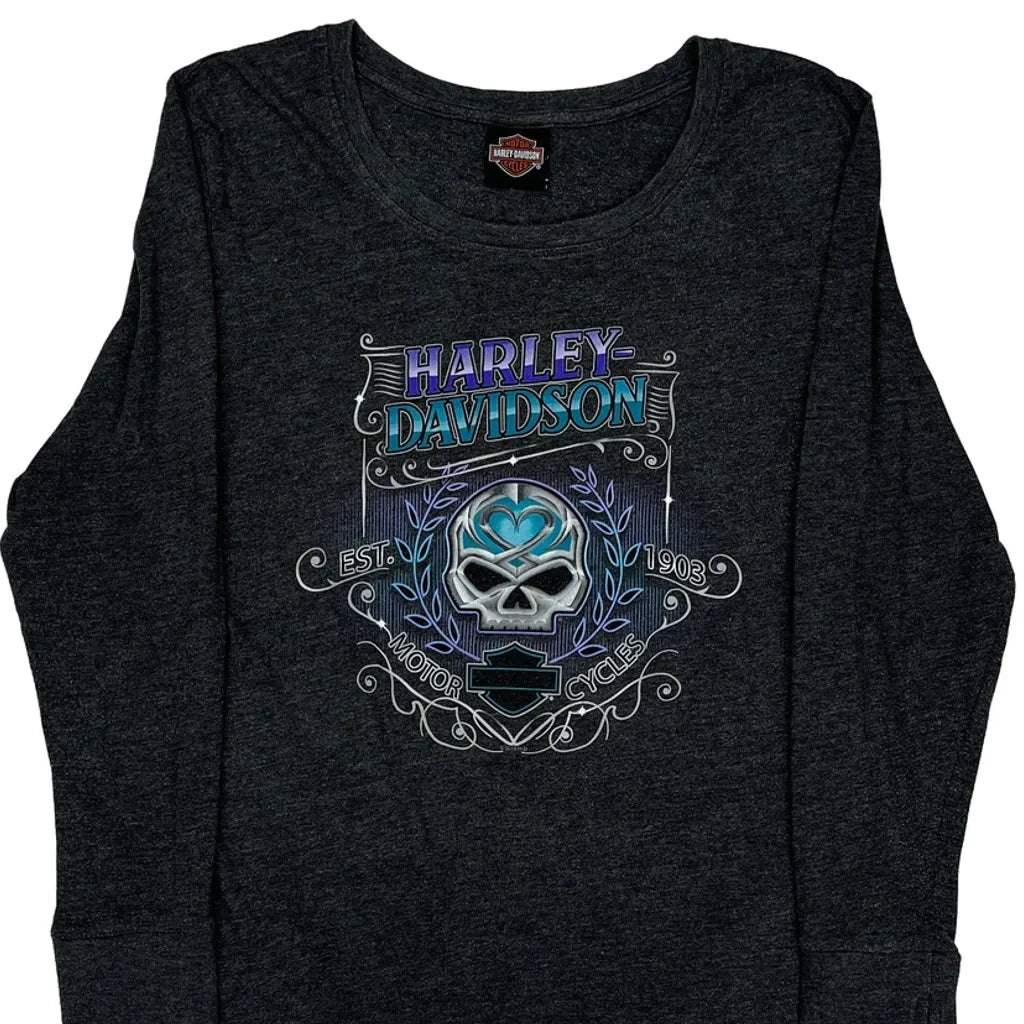 Graphic Long Sleeve T-Shirt XL Grey Cotton Blend Womens Regular Fit